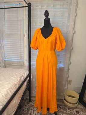 Banana republic NWT Orange Puff-Sleeve Midi/Maxi Dress sz4